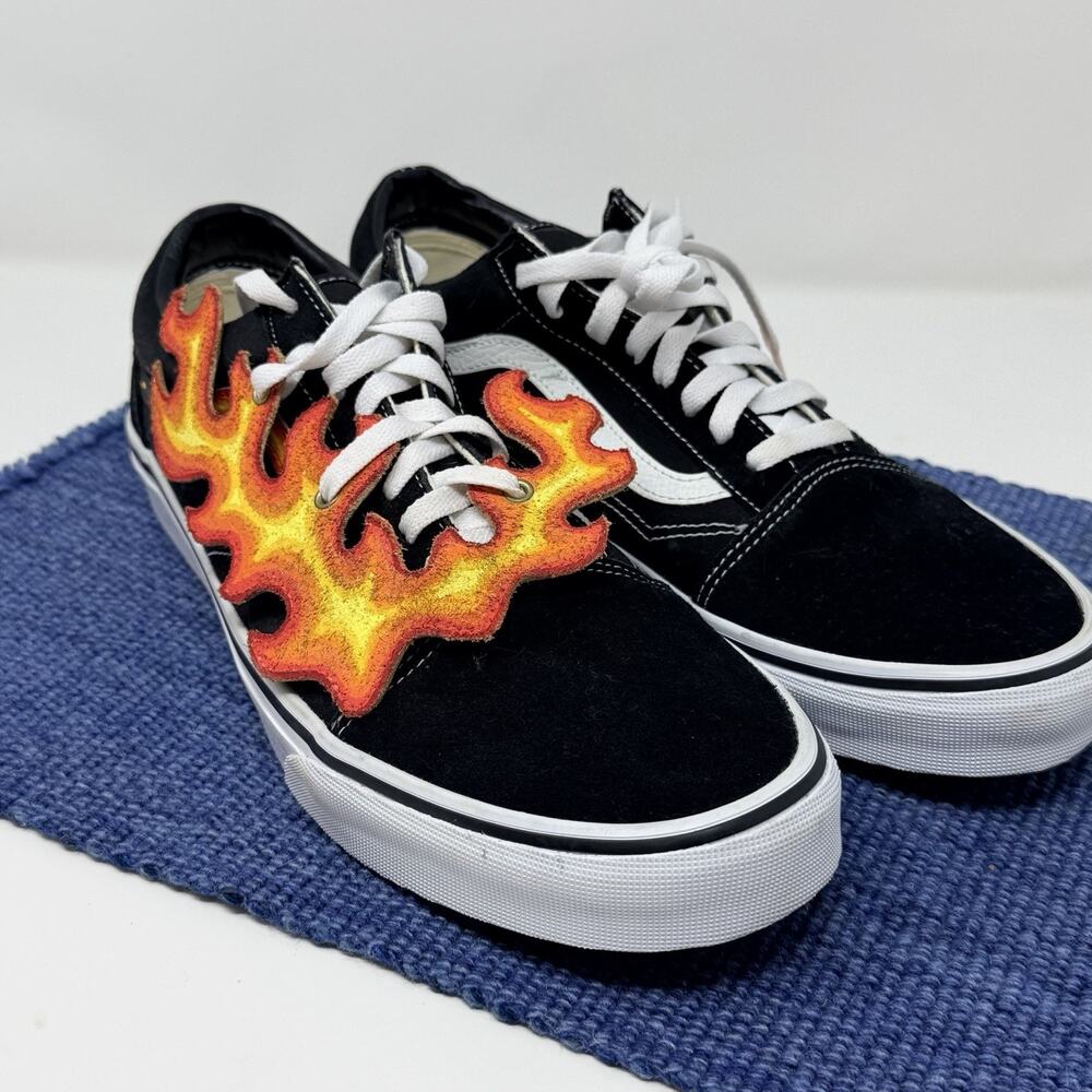 Custom Hand Painted Vans Old Skool Flame Shoes Black White Men’s 12 Skate